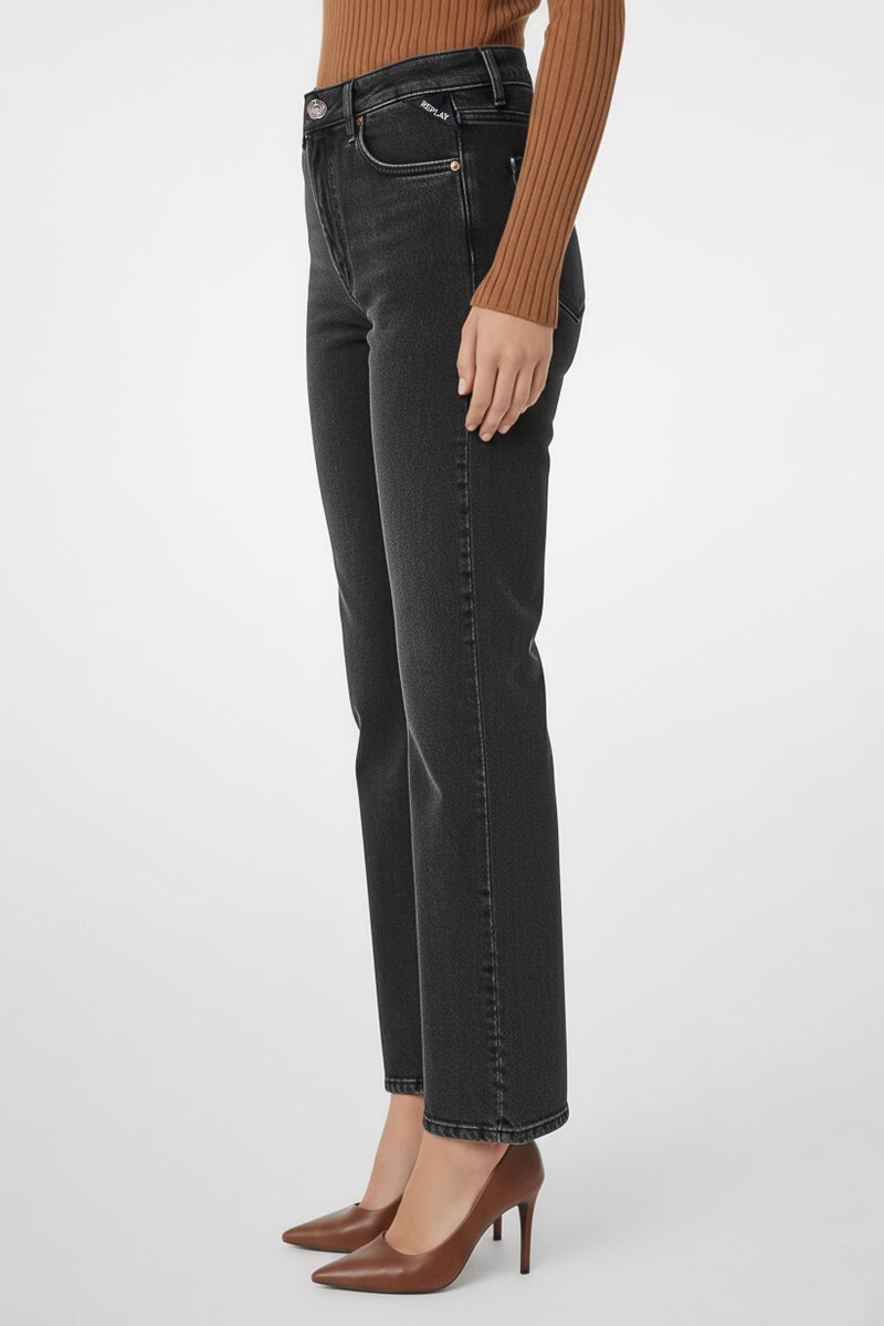 Replay Women Flared Fit Washed Stretchable Denim, Dark Grey - Image 4